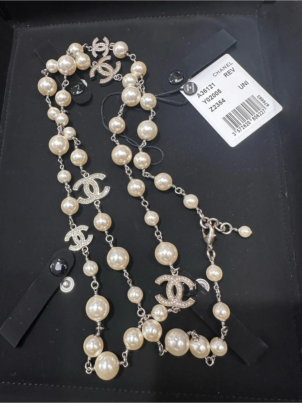 CHANEL Gold-Tone CC and Ivory Pearl Long Necklace